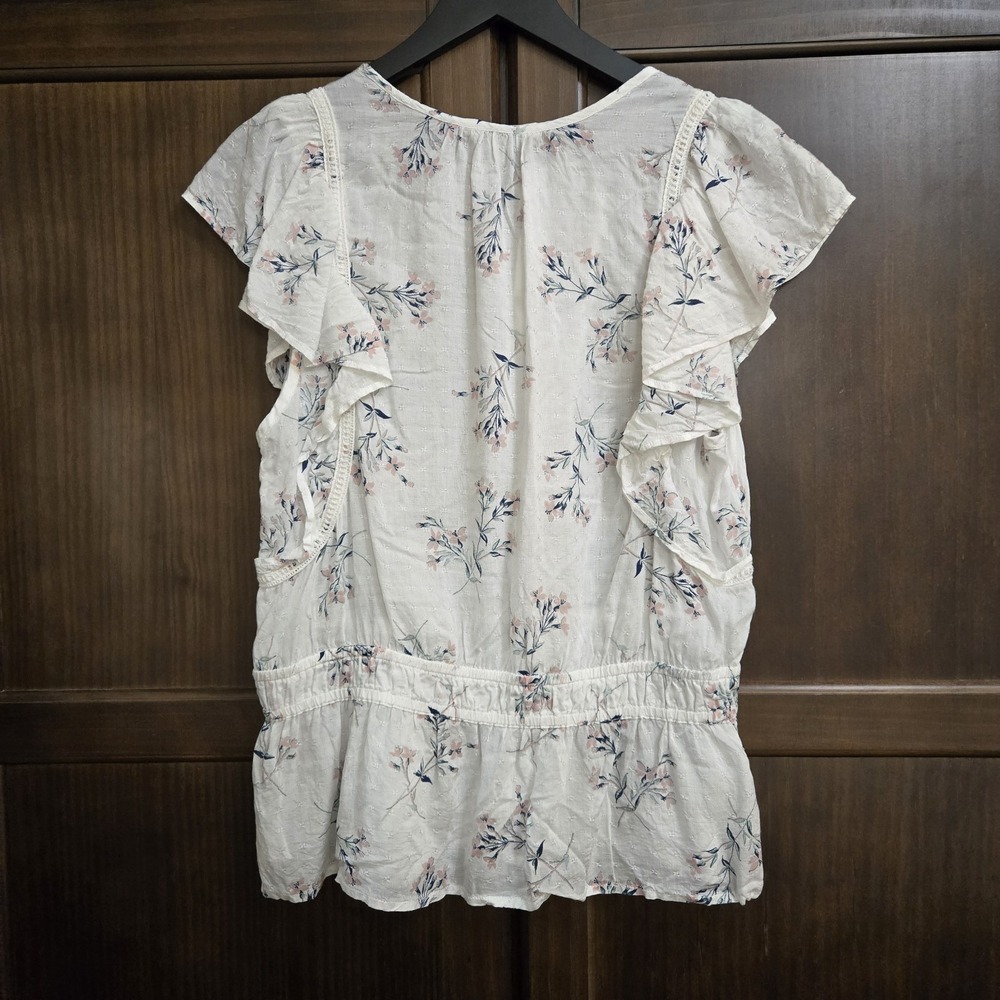 Lucky Brand Top Womens Large Cottagecore Boho Hippie Fairy Peasant Peplum Floral - Picture 6 of 11